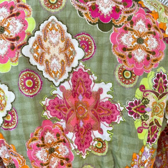 Floral Maxi Wrap Dress Womens 38 Green Pink Boho Cottage Feminine Puff Sleeve - Picture 13 of 15